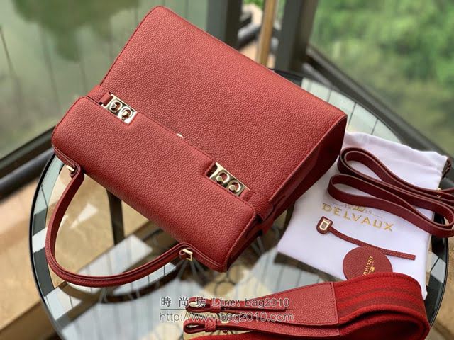 DELVAUX女包 tempete GM手袋 牛頸紋牛皮 德爾沃女手提包 手腕包 DL0028酒紅色 Delvaux單肩包  fcs1213